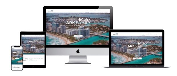 The Ark Family Wealth website, shown on desktop, laptop, tablet and phone