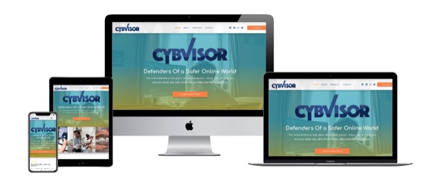 The Cybvisor website, shown on desktop, laptop, tablet and phone