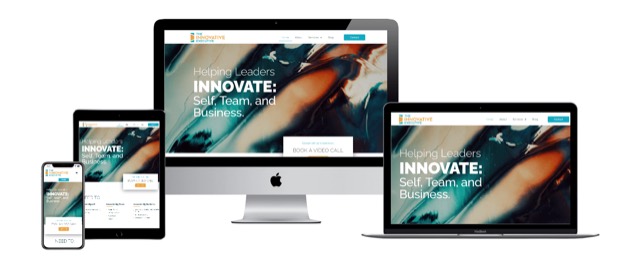 The The Innovative Executive website, shown on desktop, laptop, tablet and phone