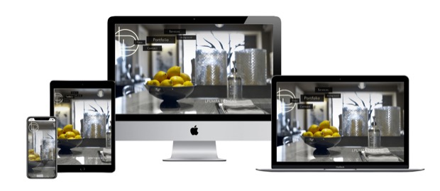 The LPumpa Designs website, shown on desktop, laptop, tablet and phone