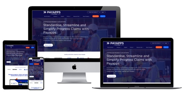 The Payapps website, shown on desktop, laptop, tablet and phone