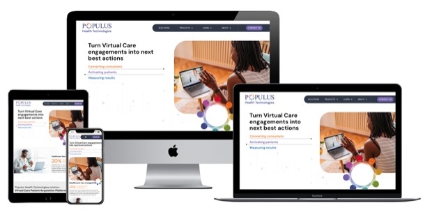 The Populus Health Technologies website, shown on desktop, laptop, tablet and phone