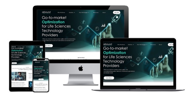 The Rebound website, shown on desktop, laptop, tablet and phone