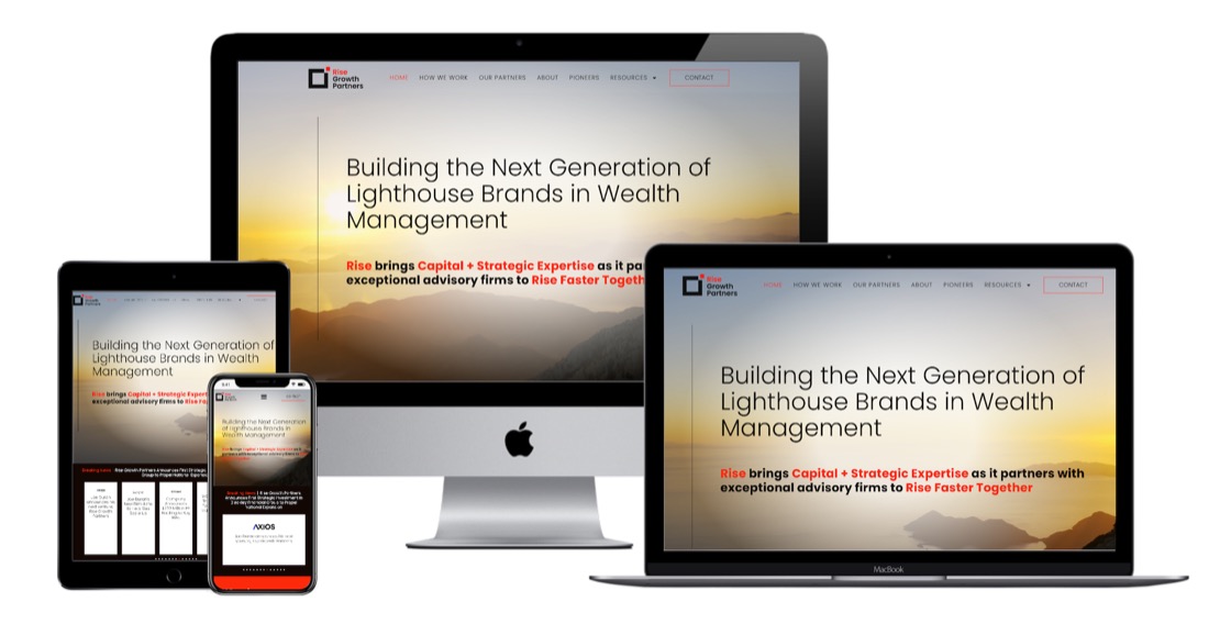 The Rise Growth Partners website, shown on desktop, laptop, tablet and phone