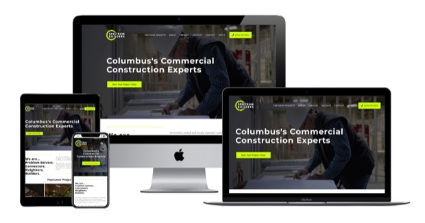 The Spectrum Builders website, shown on desktop, laptop, tablet and phone