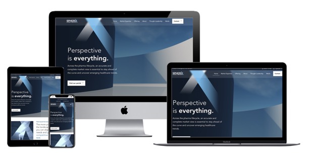 The Spherix Global Insights website, shown on desktop, laptop, tablet and phone