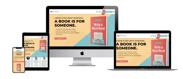 The Write a Must-Read website, shown on desktop, laptop, tablet and phone